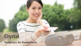  Presentation with pos - Presentation having woman pay on pos terminal background and a lemonade colored foreground