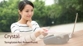  Presentation with pay - Amazing slides having woman pay with credit card backdrop and a lemonade colored foreground