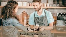  Presentation with nfc technology - Amazing presentation having woman paying bill through smartphone backdrop and a coral colored foreground