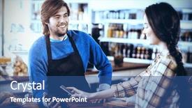  Presentation with nfc technology - Amazing presentation design having woman paying bill through smartphone backdrop and a ocean colored foreground