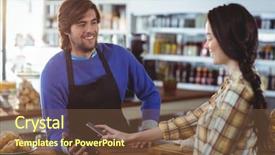  Presentation with nfc technology - Audience pleasing presentation theme consisting of woman paying bill through smartphone backdrop and a tawny brown colored foreground