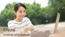  Presentation with pos - Audience pleasing theme consisting of woman paying credit card backdrop and a lemonade colored foreground