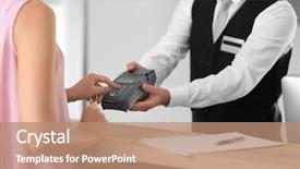  Presentation with hotel - Amazing presentation having woman paying for hotel room backdrop and a coral colored foreground