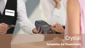  Presentation with hospitality hotel reception female receptionist - Presentation theme enhanced with woman paying for hotel room background and a coral colored foreground