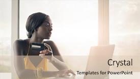  Presentation with cyber credit card crime - Colorful PPT theme enhanced with woman paying using a credit backdrop and a lemonade colored foreground