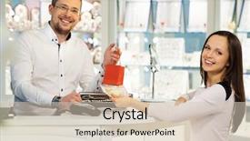  Presentation with cash - Presentation design featuring woman paying with cash background and a  colored foreground