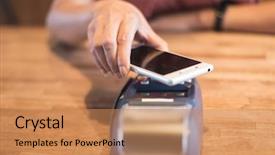  Presentation with nfc technology - Beautiful theme featuring woman paying with nfc technology backdrop and a coral colored foreground