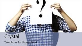  Presentation with interrogation - Slide set consisting of woman peaking behind of interrogation background and a teal colored foreground