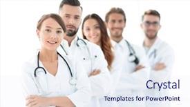  Presentation with pediatrician - Cool new presentation design with woman-pediatrician on the background backdrop and a sky blue colored foreground