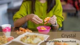  Presentation with shrimp - Presentation theme featuring woman-peel-off-shrimp background and a coral colored foreground