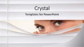  Presentation with woman - Cool new presentation theme with woman peering through blinds backdrop and a white colored foreground