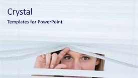  Presentation with blind - Cool new presentation theme with woman peering through roller blind backdrop and a  colored foreground