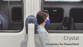  Presentation with public transportation - Amazing PPT theme having woman-pensive-looking-out backdrop and a light gray colored foreground