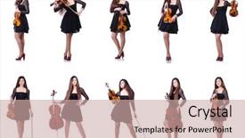  Presentation with performer - Cool new PPT theme with woman performer playing violin backdrop and a coral colored foreground