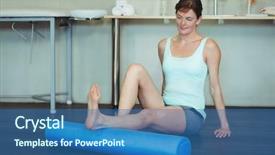  Presentation with foam - Colorful presentation theme enhanced with woman performing exercise using foam roll in the clinic backdrop and a teal colored foreground