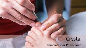  Presentation with foot mouth disease - Slides having woman performing podiatry background and a  colored foreground