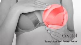  Presentation with examination - Slide deck with woman performing self breast examination against grey background background and a light gray colored foreground