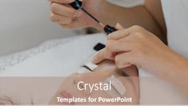  Presentation with eyelashes - PPT theme with woman-perm-eyelashes-at-beauty background and a coral colored foreground