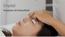  Presentation with beauty salon - Cool new slide deck with woman-perm-eyelashes-at-beauty backdrop and a light gray colored foreground