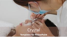  Presentation with beauty salon - Cool new PPT theme with woman-perm-eyelashes-at-beauty backdrop and a coral colored foreground