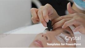  Presentation with beauty salon - PPT theme consisting of woman-perm-her-eyelash background and a coral colored foreground