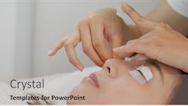  Presentation with beauty salon - Slide deck having woman-perm-her-eyelash background and a coral colored foreground