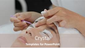  Presentation with beauty salon - Audience pleasing presentation theme consisting of woman-perm-her-eyelash backdrop and a coral colored foreground