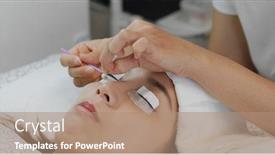  Presentation with beauty salon - Presentation featuring woman-perm-her-eyelash background and a coral colored foreground