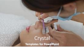  Presentation with beauty salon - Presentation theme having woman-perm-her-eyelash background and a coral colored foreground