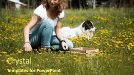  Presentation with dandelion - Theme with woman-picking-dandelion-flowers-wild background and a tawny brown colored foreground