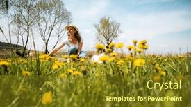  Presentation with dandelion - Slide deck enhanced with woman-picking-dandelion-flowers-wild background and a tawny brown colored foreground