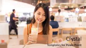  Presentation with restaurant menu - Presentation theme featuring woman picking dish in menu background and a  colored foreground