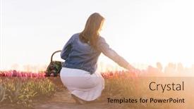  Presentation with tulip - Slide deck featuring woman-picking-flowers-on-tulip background and a coral colored foreground