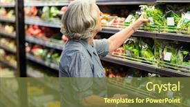  Presentation with supermarket - Presentation theme featuring woman picking out some vegetables background and a tawny brown colored foreground
