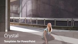  Presentation with woman hands raised to sky - Slide set consisting of woman-picking-up-contents background and a gray colored foreground