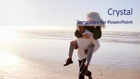  Presentation with man and woman divorce drawing - PPT theme featuring woman piggyback on winter beach background and a sky blue colored foreground
