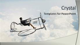  Presentation with man and woman divorce drawing - Colorful slide deck enhanced with woman pilot in drawn airplane backdrop and a light gray colored foreground