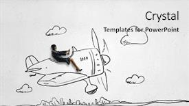  Presentation with man and woman divorce drawing - PPT theme featuring woman pilot in drawn airplane background and a  colored foreground