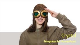  Presentation with pilot - Cool new presentation theme with woman pilot isolated on the white backdrop and a tawny brown colored foreground