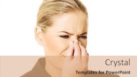  Presentation with smell - Audience pleasing PPT theme consisting of woman-pinching-her-nose and a coral colored foreground