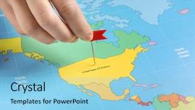  Presentation with america - Amazing slide set having woman pinning america on map backdrop and a light blue colored foreground