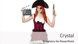  Presentation with pirate - Presentation theme featuring woman pirate with movie board background and a white colored foreground