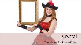  Presentation with pirate - PPT layouts featuring woman pirate with picture frame isolated on white background and a soft green colored foreground