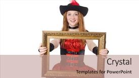 Presentation with pirate - Theme consisting of woman pirate with picture frame isolated on white background and a coral colored foreground