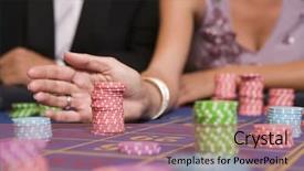  Presentation with roulette wheel - Beautiful presentation theme featuring woman placing bet on roulette backdrop and a coral colored foreground