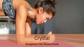  Presentation with exercise mat - PPT theme featuring woman planking doing bodyweight yoga background and a coral colored foreground