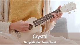  Presentation with ukulele - Slide set consisting of woman play a song background and a coral colored foreground