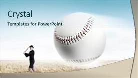  Presentation with play - Slide deck having woman play baseball mixed media background and a light blue colored foreground