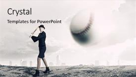  Presentation with play - PPT layouts having woman play baseball mixed media background and a white colored foreground