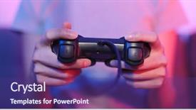  Presentation with controller - PPT layouts having woman play the game background and a violet colored foreground